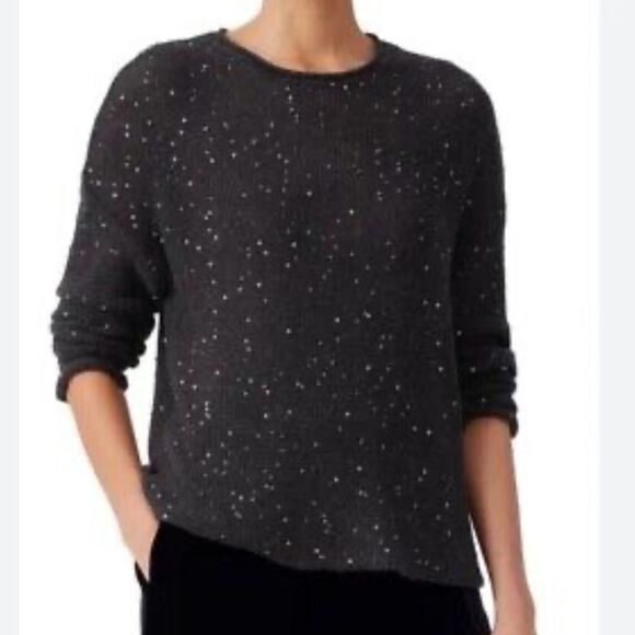 NWT Eileen Fisher Women's Extra Fine Merino Wool Sequin Crewneck Sweater-Z1 - Picture 1 of 7